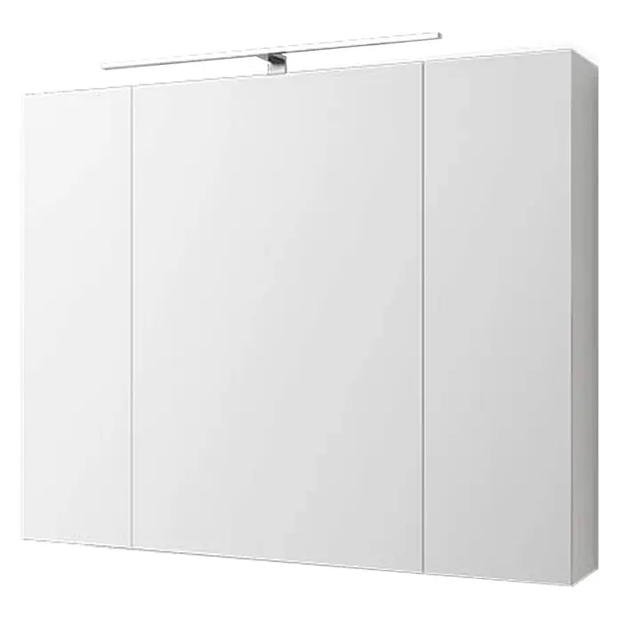Spiegelschrank mit LED Beleuchtung 90x72x15 cm Weiß aus MDF -  - Weißer dreitüriger Badezimmerschrank mit integrierter LED-Lichtleiste.