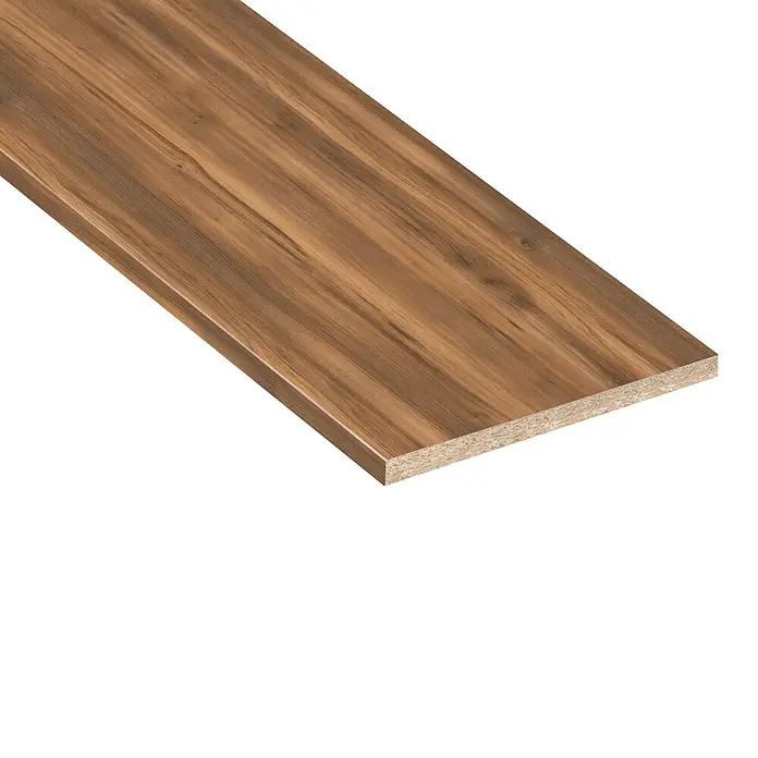LOGOCLIC Arbeitsplatte nach Maß Elementa Pro - Amber Baroque Oak, 410 x 65 x 3,8 cm - Braune Holzdekor-Möbelplatte, zeigt Furnieroberfläche und Spanplattenkern.