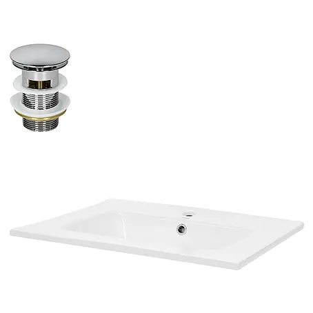 LuxeBath Waschbecken Keramik Weiß 61x16,5x46 cm mit Überlauf