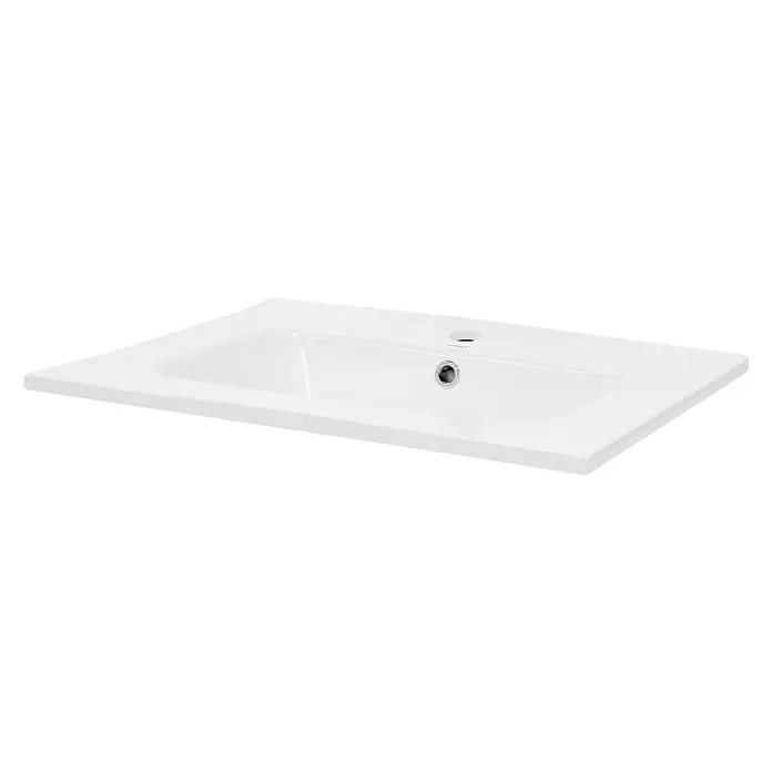 LuxeBath Waschbecken Keramik Weiß 61x16,5x46 cm mit Überlauf -  - Weißes rechteckiges Keramik-Waschbecken mit Hahnloch und Überlauf.