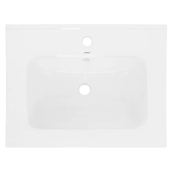 LuxeBath Waschbecken Keramik Weiß 61x16,5x46 cm mit Überlauf -  - Weißes Keramik-Waschbecken mit Hahn- und Abflusslöchern.