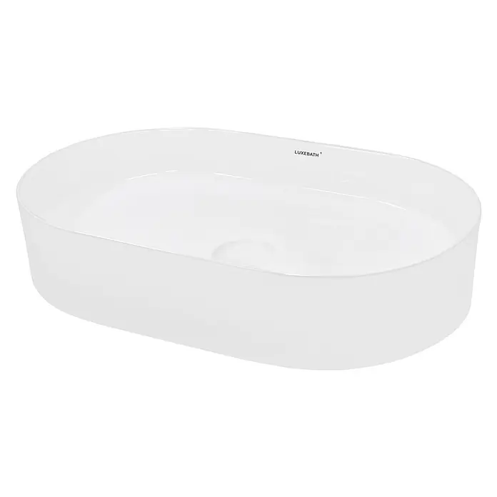 LuxeBath Waschbecken Keramik 605x380x145 mm oval, Weiß Design Waschtisch -  - Weißes ovales Keramik-Aufsatzwaschbecken mit „LUXEBATH“-Logo.