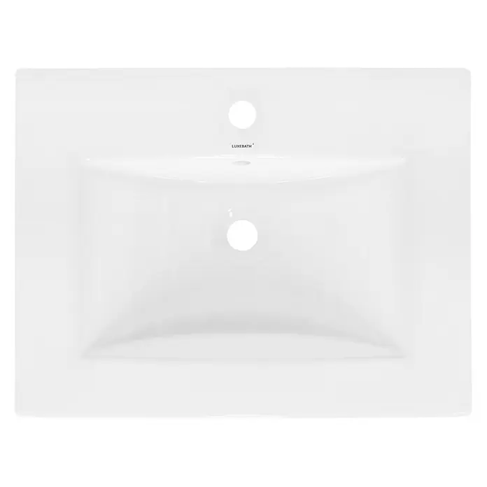 LuxeBath Waschbecken 610x465x175 mm Keramik Weiß mit Ablaufgarnitur -  - Weißes rechteckiges Keramik-Waschbecken mit einem Wasserhahnloch und Abflussöffnung, glänzend.