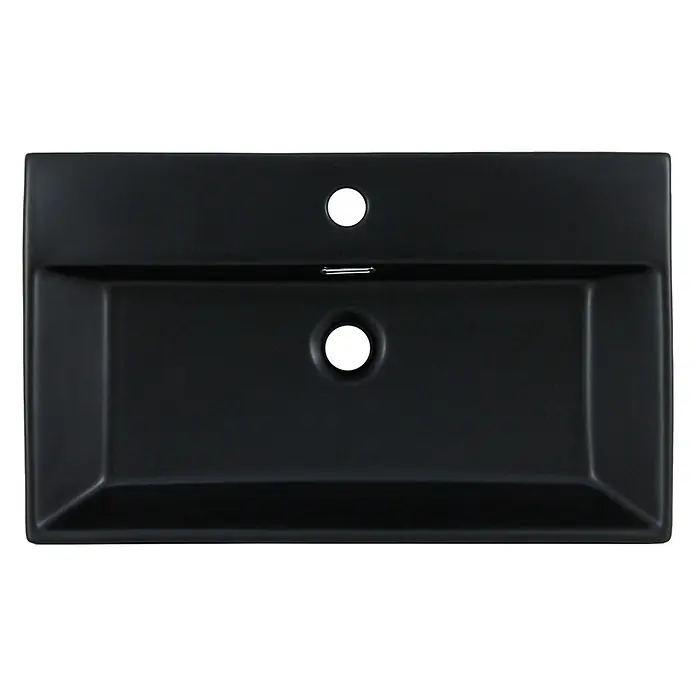 ML-Design Waschbecken Keramik Schwarz Matt 605x365x130mm mit Ablaufgarnitur -  - Mattschwarzes rechteckiges Keramikwaschbecken mit Hahnloch, Abfluss und Überlauf.