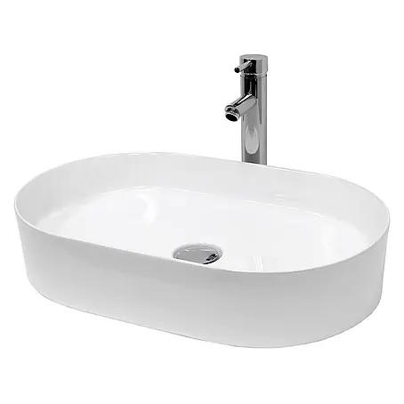 LuxeBath Waschbecken Keramik Oval 605x380x125 mm Weiß mit Ablaufgarnitur