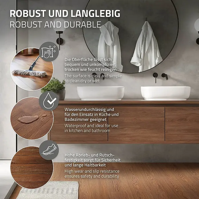 ML-Design Vinylboden 2 x Paket Klebevinylboden ( 32 Stück = 4,46 m² ) - Braun, Landhausdiele, 915 x 153 x 2 mm - Robuster brauner Holzfußboden, wasserdicht, leicht zu reinigen, mit hoher Abrieb- und Rutschfestigkeit.