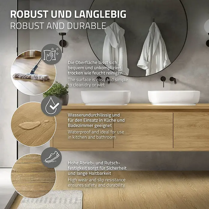 ML-Design Vinylboden 1 x Paket Klebevinylboden ( 16 Stück = 2,23 m² ) - Braun, Landhausdiele, 915 x 153 x 2 mm - Heller Holz-Bodenbelag für Küche und Bad, wasserdicht, strapazierfähig, rutschfest und leicht zu reinigen.