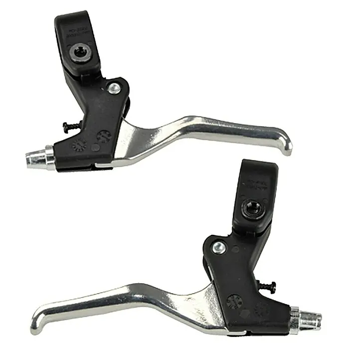Fischer Bremshebel-Set V-Brake / Cantilever - Anzahl Paare: 1 Stk., Geeignet für: V-/Cantilever-Bremsen - Zwei Fahrradbremshebel in Silber und Schwarz, ideal für eine sichere und zuverlässige Bremsleistung bei Fahrrädern.
