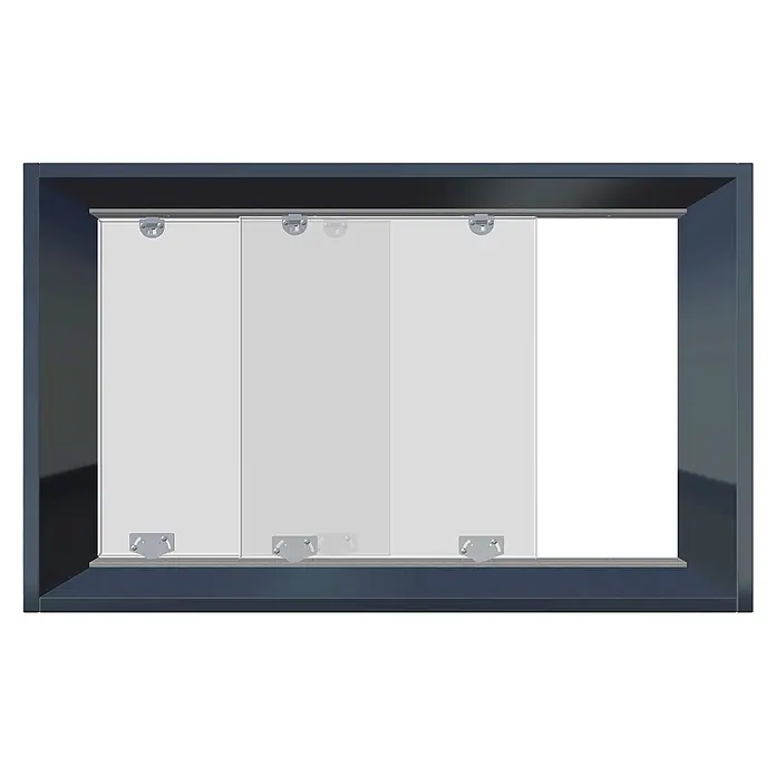 Hettich Laufschiene SlideLine 1 - Länge: 2.000 mm, Traglast: 15 kg - Drei transluzente Glasschiebetüren in dunklem Rahmen mit Metallbeschlägen.
