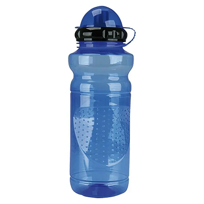 Fischer Trinkflasche - 0,7 l - Eine blaue Wasserflasche mit einem schwarzen Deckel und Noppen für besseren Halt. Ideal für Sport und unterwegs, um hydriert zu bleiben.