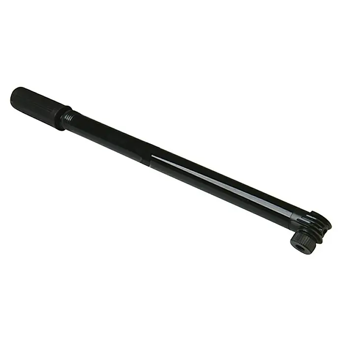 Fischer Luftpumpe - Länge: 420 mm, Rahmenklemmung - Bild einer schwarzen Fahrradpumpe, die zum Aufpumpen von Fahrradreifen verwendet wird. Das Gerät ist schlank und tragbar.
