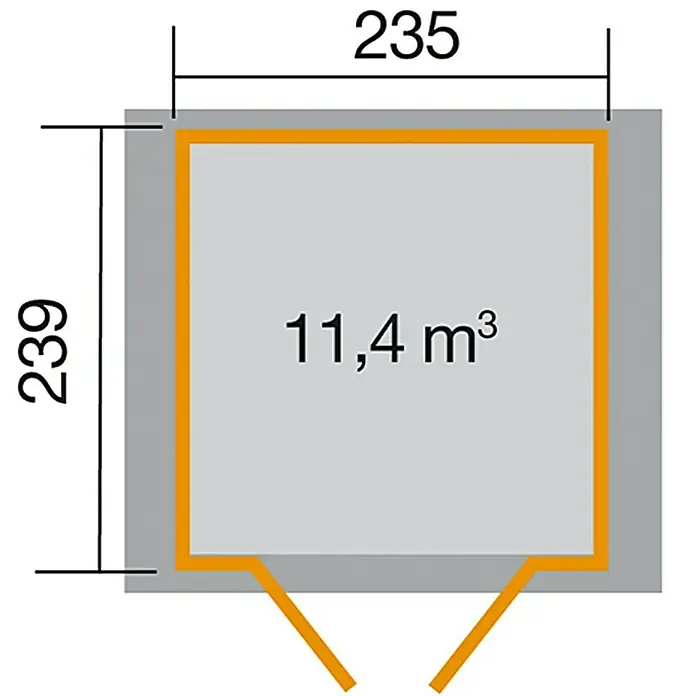 Weka Gartenhaus Colore - Holz, Anthrazit, Grundfläche: 5,62 m² - Grundriss einer Gartenlaube mit den Maßen 235 x 239 cm und einem Volumen von 11,4 m³. Ideal für kleine Gärten und entspannte Stunden im Freien.