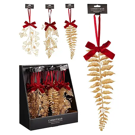Adornos del árbol de Navidad Hojas doradas con cinta