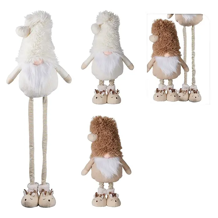 Gnomo de navidad - L x An x Al: 30 x 10 x 50 cm, Poliéster, Blanco - Dos gnomos de peluche, uno crema y uno marrón, con sombreros esponjosos, piernas largas a rayas y zapatillas de ciervo.