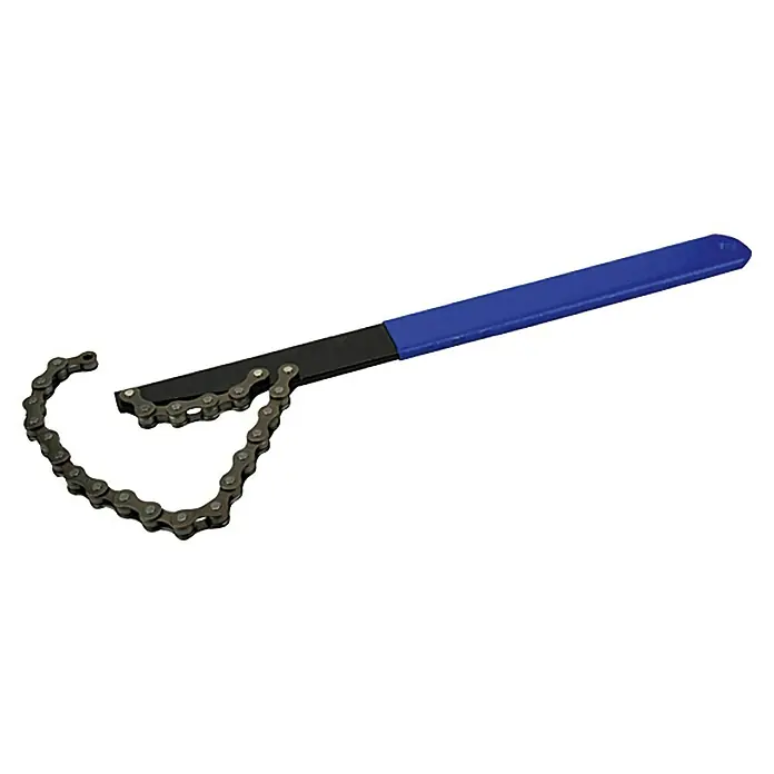 Fischer Zahnkranzpeitsche - Geeignet für: Freilaufende Zahnkränze - Ein Kettenfilterschlüssel mit blauem Griff, ideal zum Lösen und Festziehen von Ölfiltern. Robuste Bauweise für zuverlässigen Einsatz.