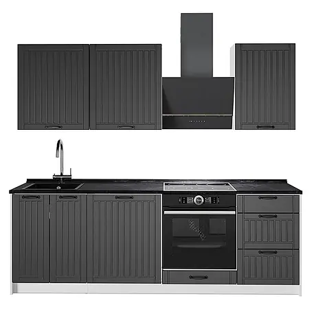 Vicco Küchenzeile Fame-Line, Dunkelgrau/Weiß, 230 cm