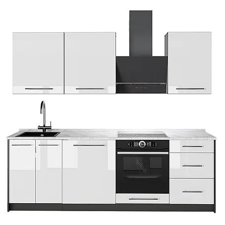 Vicco Küchenzeile Fame-Line, Weiß Hochglanz/Anthrazit, 230 cm