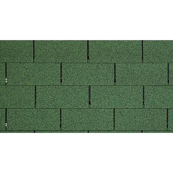 Rechteckschindel - Grün, 14 Stk., Bitumen - Nahaufnahme von grünen Dachschindeln, die ein robustes und wetterfestes Dachmaterial für den Hausbau darstellen.