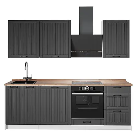 Vicco Küchenzeile Fame-Line, Dunkelgrau/Weiß, 230 cm