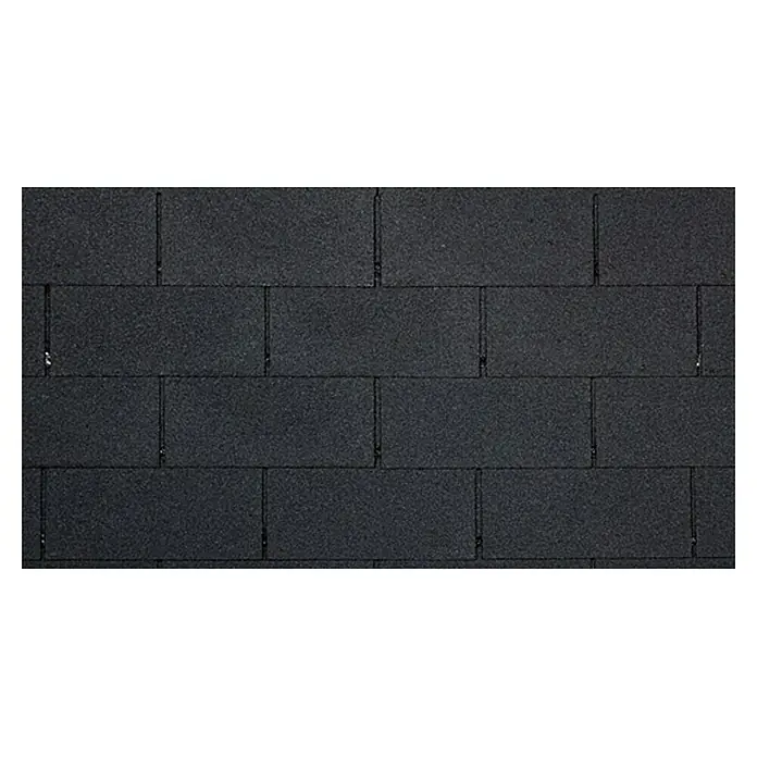 Rechteckschindel - Schwarz, 14 Stk., Bitumen - Nahaufnahme von schwarzen Dachziegeln. Die Bitumenschindeln sind rechteckig und überlappen sich.
