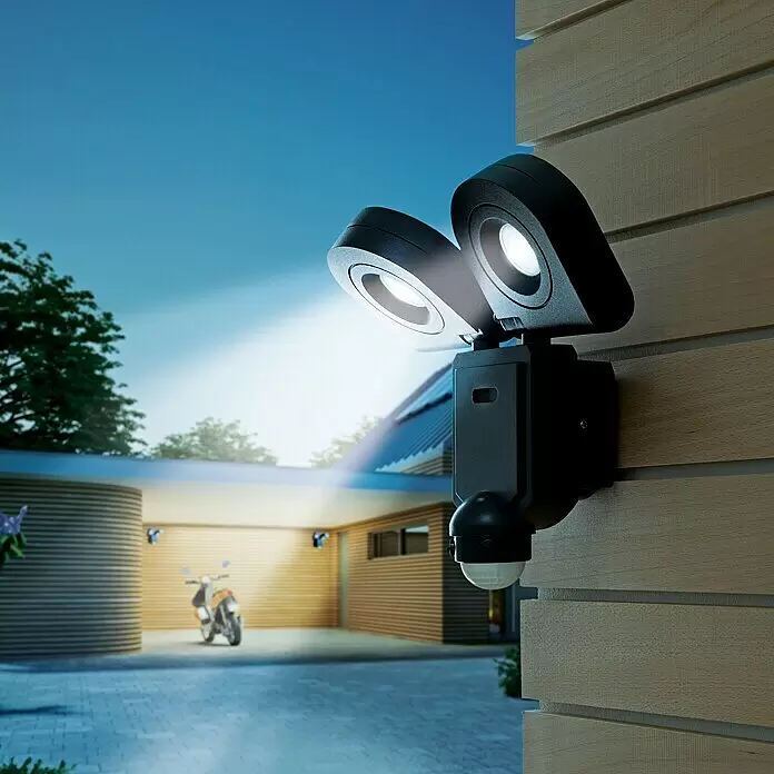 Starlux LED-Außenstrahler mit Bewegungsmelder - 20 W, L x B x H: 85 x 205 x 240 mm, Schwarz, IP44 - Stimmungsaufnahme