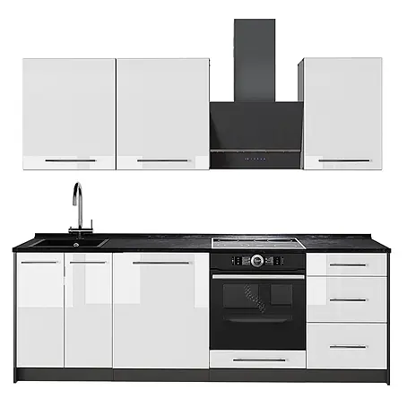 Vicco Küchenzeile Fame-Line, Weiß Hochglanz/Anthrazit, 230 cm
