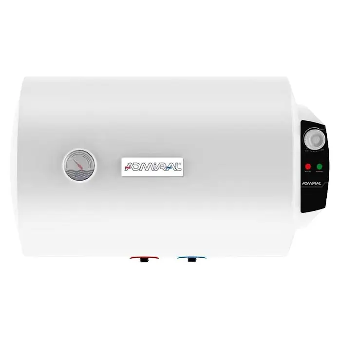 Admiral Termo eléctrico horizontal Elba - 50 l, 1.500 W, Montaje en la pared - Calentador de agua horizontal blanco con indicador de temperatura, panel de control y logo ADMIRAL.