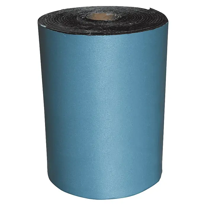 Bur2000 Cinta de insonorización Air Bur Band 500 - 12 m x 50 cm x 5 mm - Rollo grande de membrana de construcción azul grisáceo con bordes en capas y núcleo de cartón.