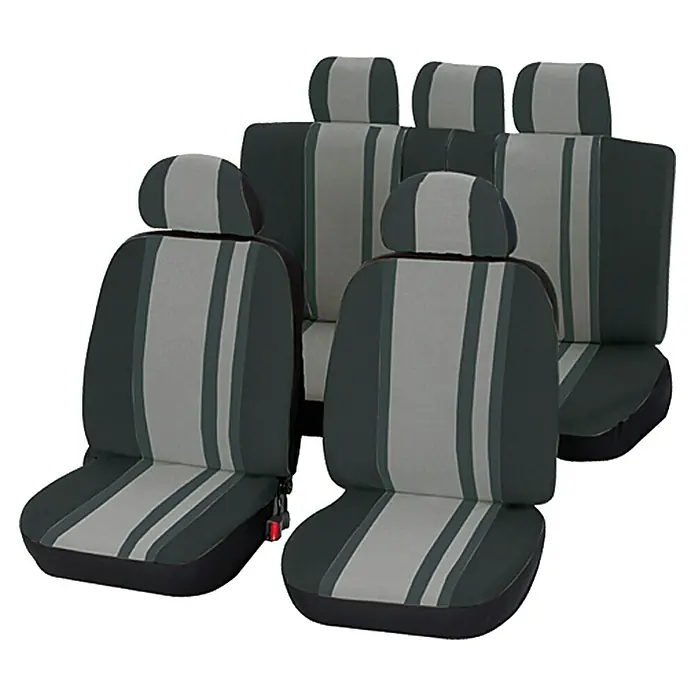 UniTEC Autositz-Bezugs-Set Newline - 14 -tlg., Schwarz/Grau, Geeignet für: PKWs - Grau gestreifte Autositzbezüge, Komplettset zum Schutz der Autositze und für eine individuelle Innenausstattung.