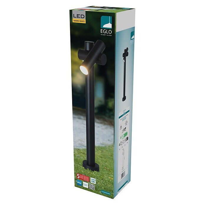 Eglo Sokkellamp voor buiten Fossignano H700 (Kleur behuizing: Zwart, l x b x h: 129 x 159 x 700 mm, Met lichtbron) | BAUHAUS