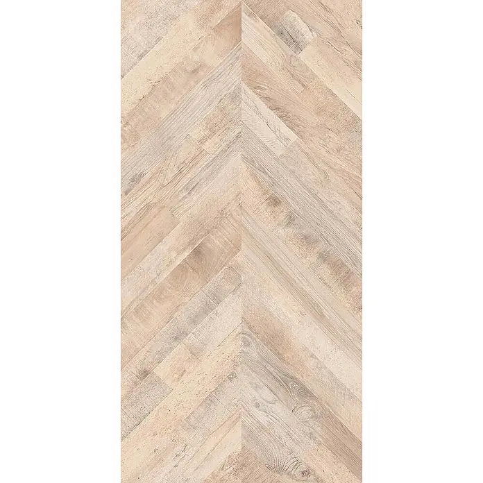Feinsteinzeugfliese FISHWOOD BOULEAU – 60 x 120 cm, Holzoptik, Mat -  - Heller, abgenutzter Holzboden in Fischgrätoptik.