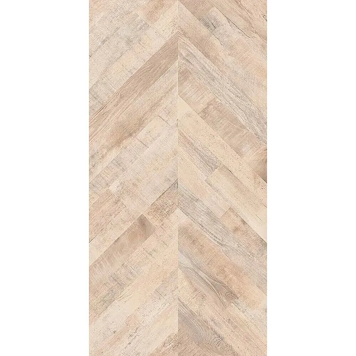 Feinsteinzeugfliese FISHWOOD BOULEAU – 60 x 120 cm, Holzoptik, Mat -  - Heller Fischgrätboden in Holzoptik mit Used-Look.