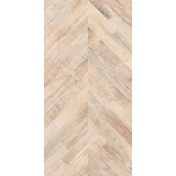 Feinsteinzeugfliese FISHWOOD BOULEAU – 60 x 120 cm, Holzoptik, Mat -  - Heller, antikisiert wirkender Holzboden in klassischem Fischgrätmuster.