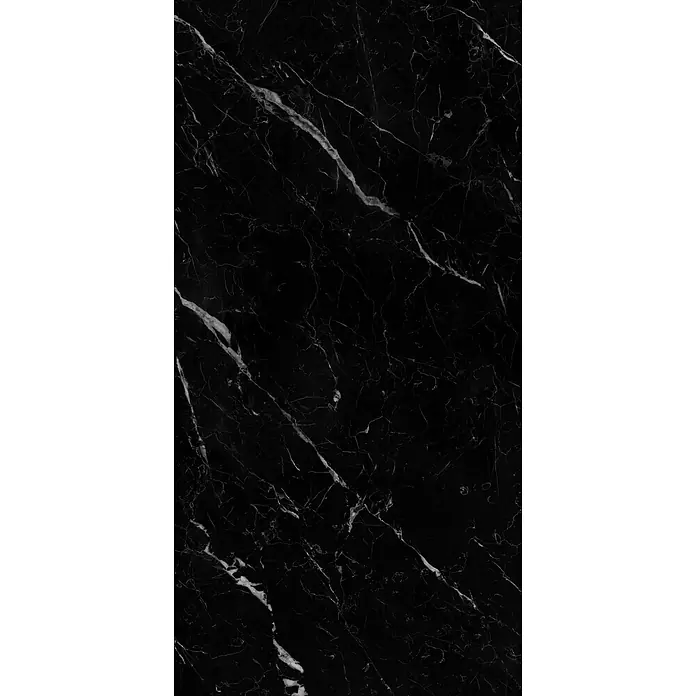 Feinsteinzeugfliese SAINT LAURENT – 60 x 120 cm, Marmoroptik, Brillant -  - Schwarze Marmorstruktur mit natürlicher weißer Maserung.