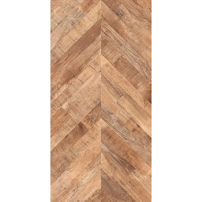 Feinsteinzeugfliese FISHWOOD LIGHT – 60 x 120 cm, Holzoptik, Mat -  - Hellbrauner rustikaler Holzfußboden im Fischgrätmuster.