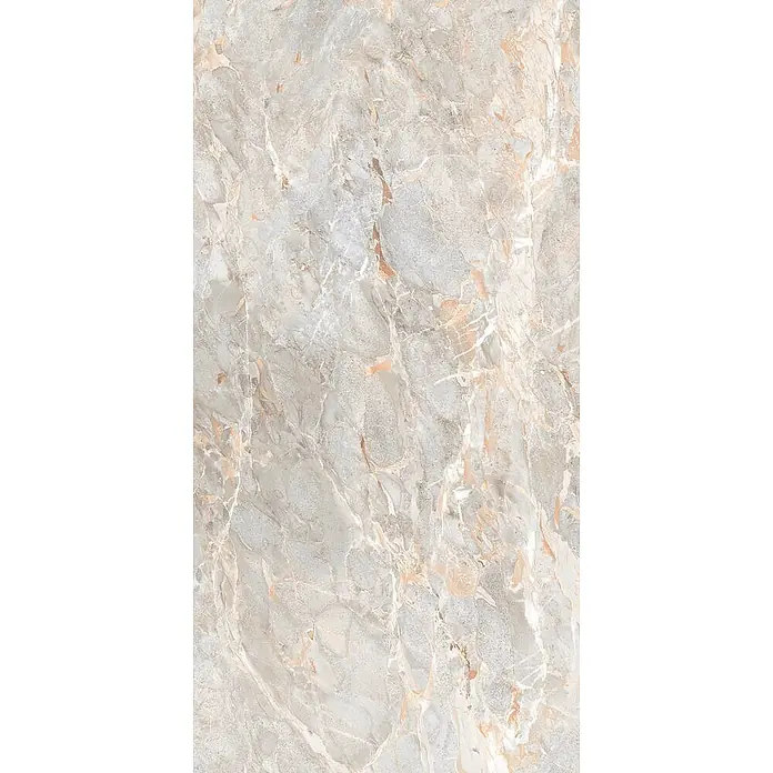 Feinsteinzeugfliese SARRANCOLIN LIGHT – 60 x 120 cm, Marmoroptik, Brillant -  - Hellgraues Marmormuster mit weißen und rötlich-braunen Maserungen.
