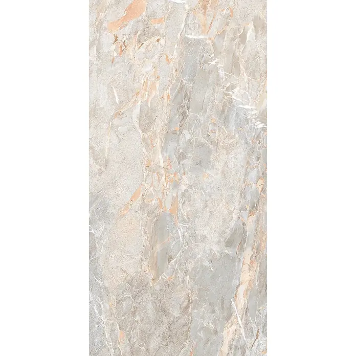 Feinsteinzeugfliese SARRANCOLIN LIGHT – 60 x 120 cm, Marmoroptik, Brillant -  - Grau-pfirsichfarbene Marmor-Optik Fliese mit komplexer Äderung und natürlicher Steintextur.