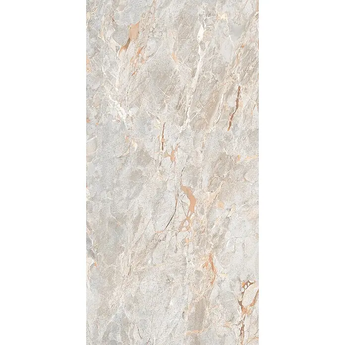 Feinsteinzeugfliese SARRANCOLIN LIGHT – 60 x 120 cm, Marmoroptik, Brillant -  - Hellgraue Marmorplatte mit rotbraunen Adern.