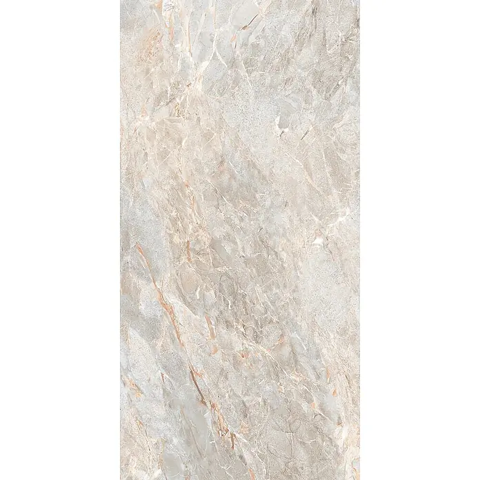 Feinsteinzeugfliese SARRANCOLIN LIGHT – 60 x 120 cm, Marmoroptik, Brillant -  - Hellgraue und beige Marmorfliese mit rötlich-braunen Äderungen.