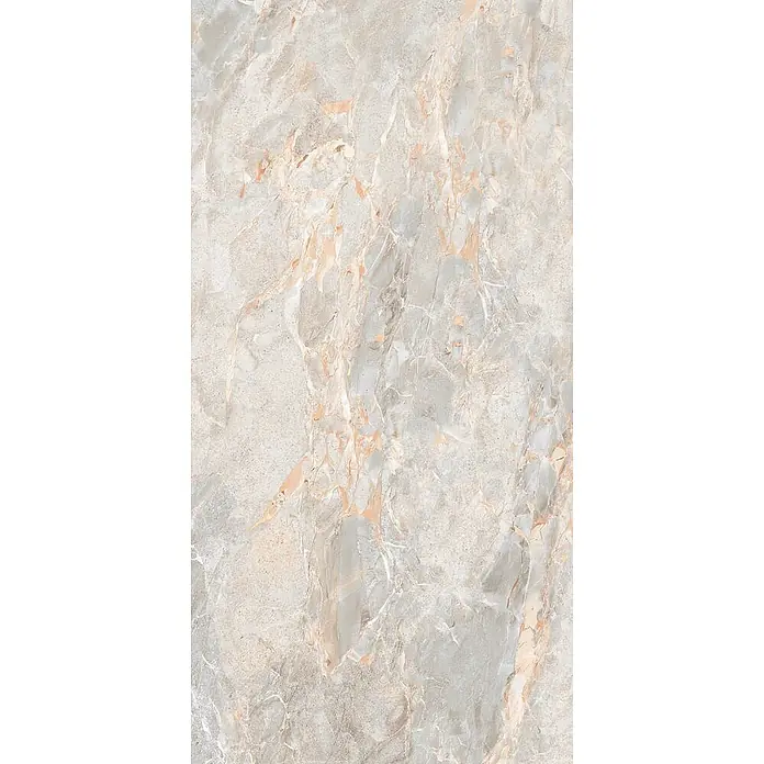 Feinsteinzeugfliese SARRANCOLIN LIGHT – 60 x 120 cm, Marmoroptik, Brillant -  - Helle beige und graue Marmorstruktur mit zarter Pfirsich-Maserung, ideal für Böden oder Oberflächen.