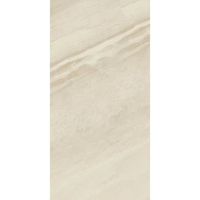 Feinsteinzeugfliese MARRAKESH CREME – 60 x 120 cm, Marmoroptik, Brillant -  - Helle, cremefarbene Marmorfliese mit subtiler, schräger Maserung.