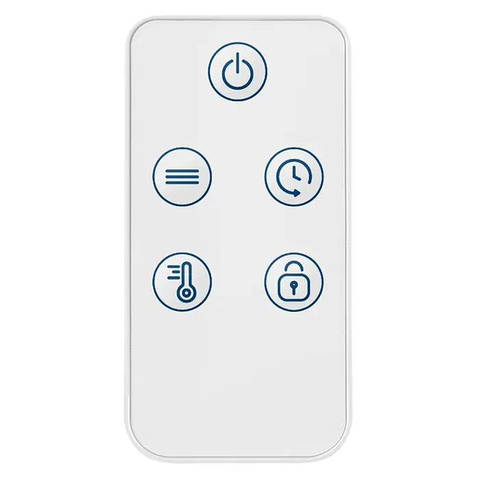Haverland Emisor térmico Compact - 600 W, Blanco, 5,5 x 44 x 57,5 cm, Seco - Mando a distancia blanco con iconos de encendido, menú, temporizador, termómetro y funciones de bloqueo.