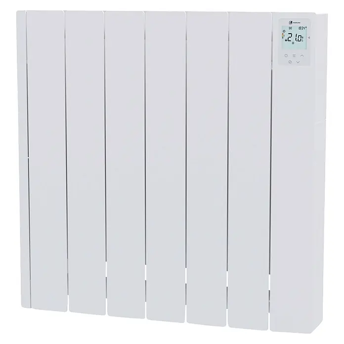 Haverland Emisor térmico Cube WiFi - 1.000 W, Blanco, 5,91 x 58 x 58,1 cm, Fluido - Radiador eléctrico blanco con paneles múltiples y pantalla digital que muestra 21,0°C.