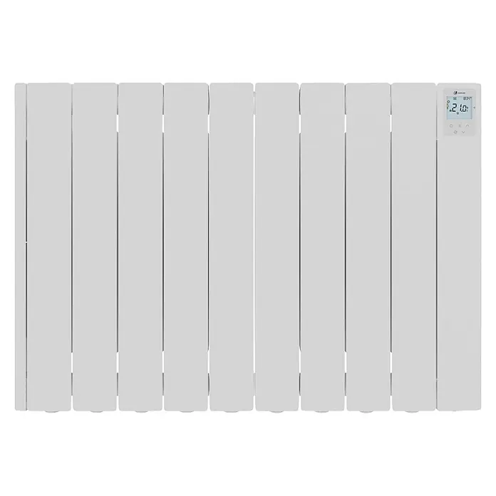 Haverland Emisor térmico Cube WiFi - 1.500 W, Blanco, 5,91 x 82 x 58,1 cm, Fluido - Radiador eléctrico blanco con paneles verticales y pantalla digital que muestra temperatura y hora.