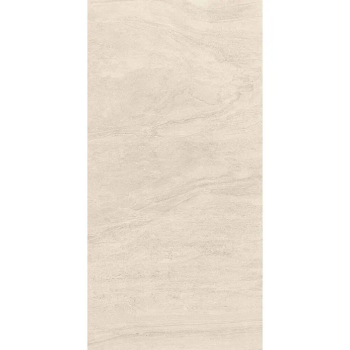Feinsteinzeugfliese COSMIC BONE – 60 x 120 cm, Marmoroptik, Mat -  - Helle beige Fliese mit subtiler, welliger Steinstruktur.