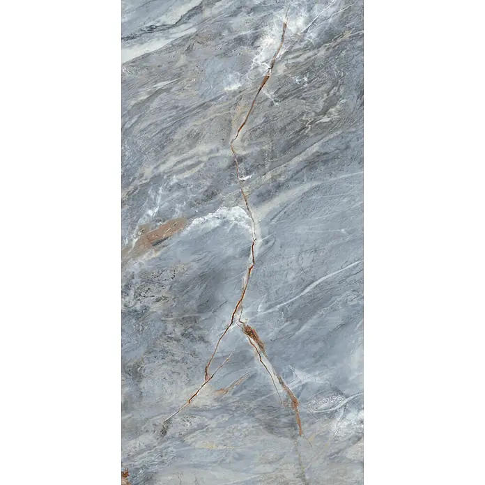 Feinsteinzeugfliese IMPERIUM BLEU – 60 x 120 cm, Marmoroptik, Dekor -  - Grauer Marmor mit weißen und rotbraunen Adern, Natursteintextur für Oberflächen.