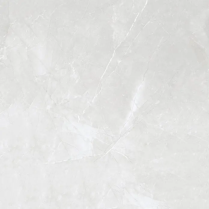 Feinsteinzeugfliese AMANI GRIS – 120 x 120 cm, Steinoptik, Brillant -  - Hellgraue Marmorfliese mit subtilen weißen Äderungen.