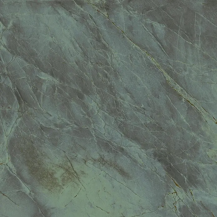 Feinsteinzeugfliese QUARZITE JADORE – 120 x 120 cm, Steinoptik, Brillant -  - Graugrüne Marmorfliese mit subtilen goldenen und weißen Adern.