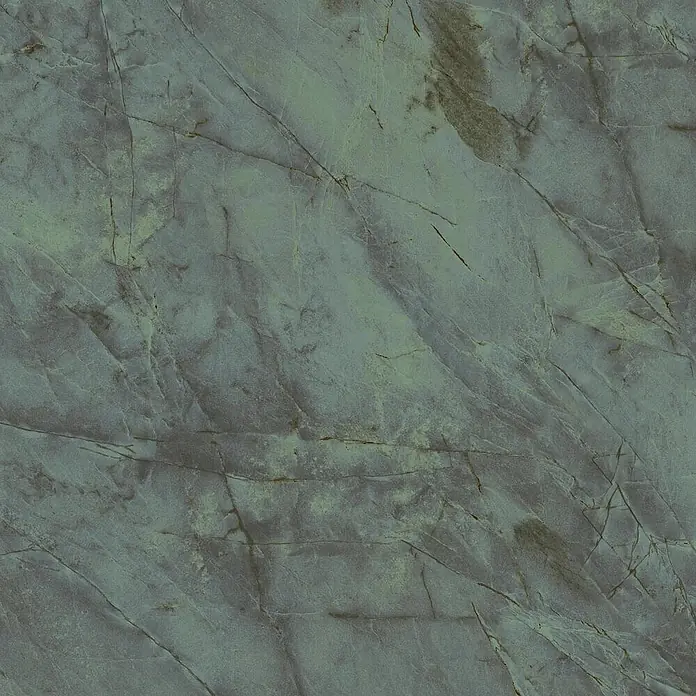 Feinsteinzeugfliese QUARZITE JADORE – 120 x 120 cm, Steinoptik, Brillant -  - Grün-graue Naturstein-Textur mit dunklen, unregelmäßigen Adern.