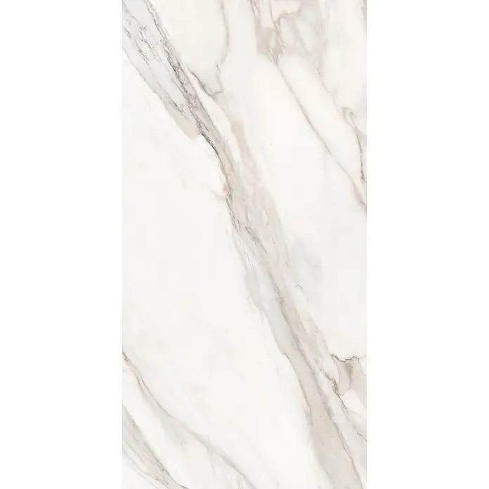 Feinsteinzeugfliese MAJESTIC ORO BIANCO – 60 x 120 cm, Marmoroptik, Brillant -  - Weiße Marmorfliese mit natürlicher grauer und zarter beiger Maserung.